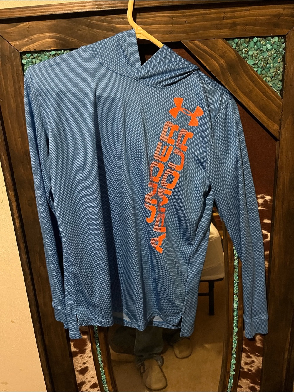 Under Armour Light Blue Hooded Long Sleeve with Orange Logo